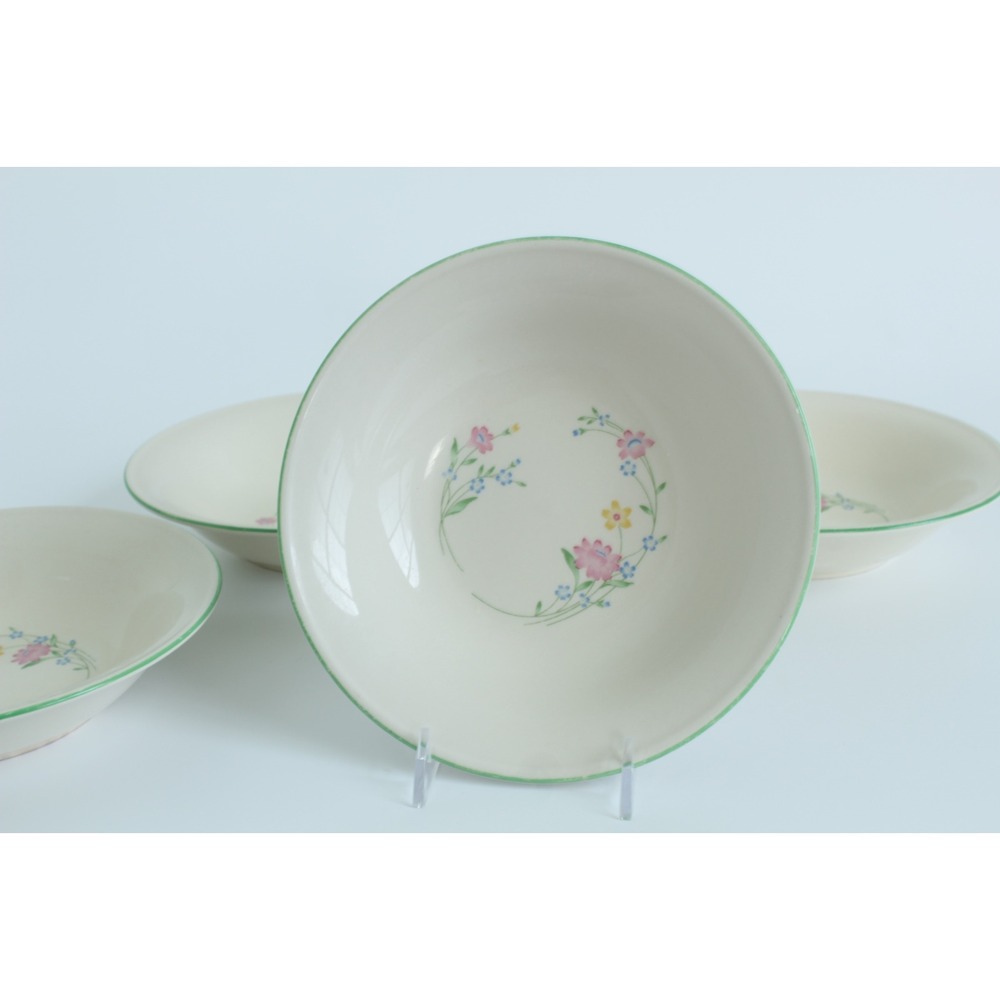 Sango Fresh Flowers Soup Cereal Bowls Set of 4 China Floral Green Rim 7.5"